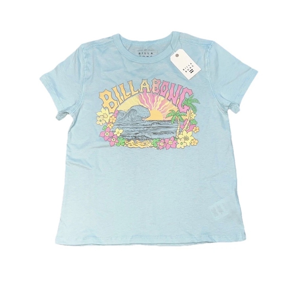 Billabong Youth Girls Blue Beach Surf Tee Shirt Yellow Pink Wave NWT small